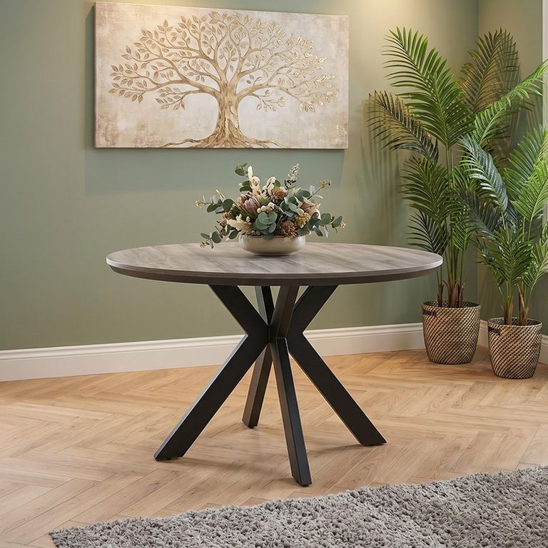 Manhattan Dining Table - Grey - 4 Seater - 120cm - Round - Black Spider Legs Base