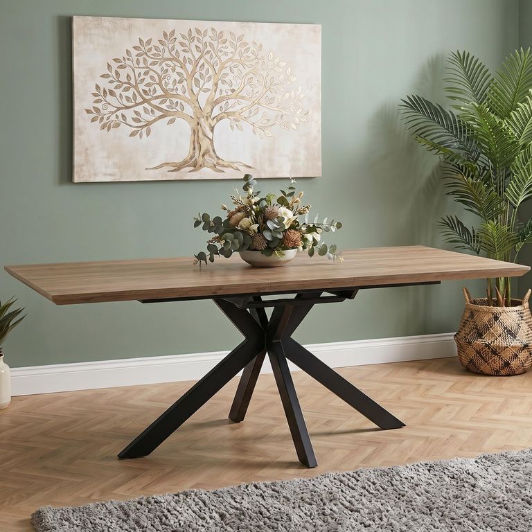 Manhattan Extending Dining Table - Walnut - 6-8 Seater - 180cm-220cm - Black Spider Legs Base