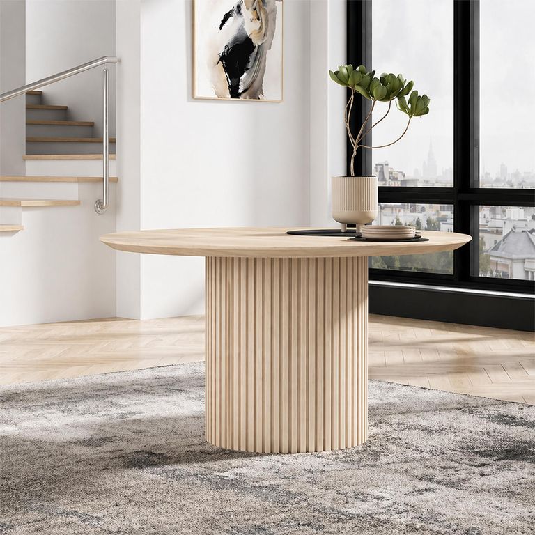 Timo Dining Table - Round - with Slatted Base - Lacquered Ash - Variation Available