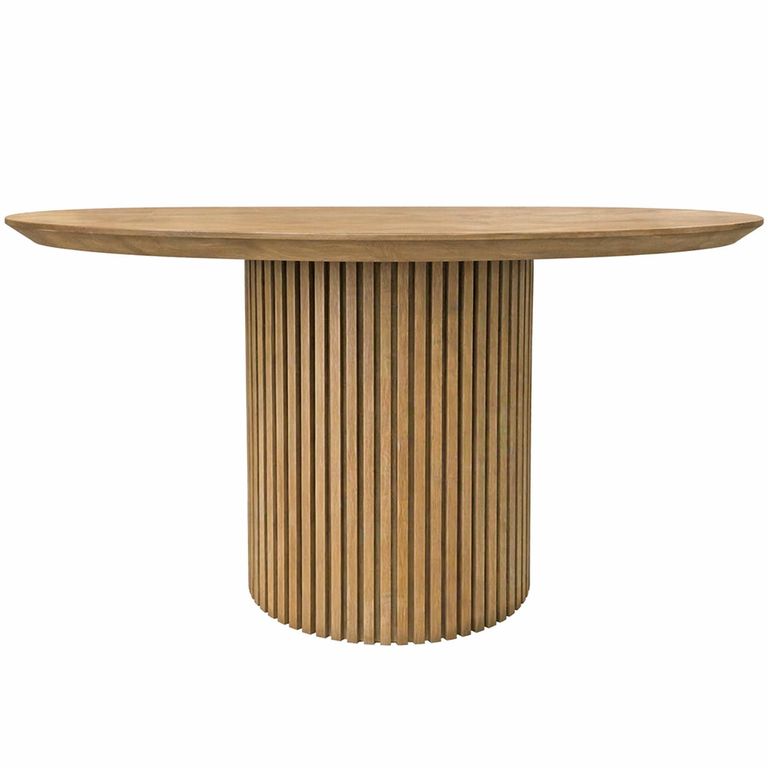Timo Dining Table - Round - with Slatted Base - Lacquered Oak - Variation Available