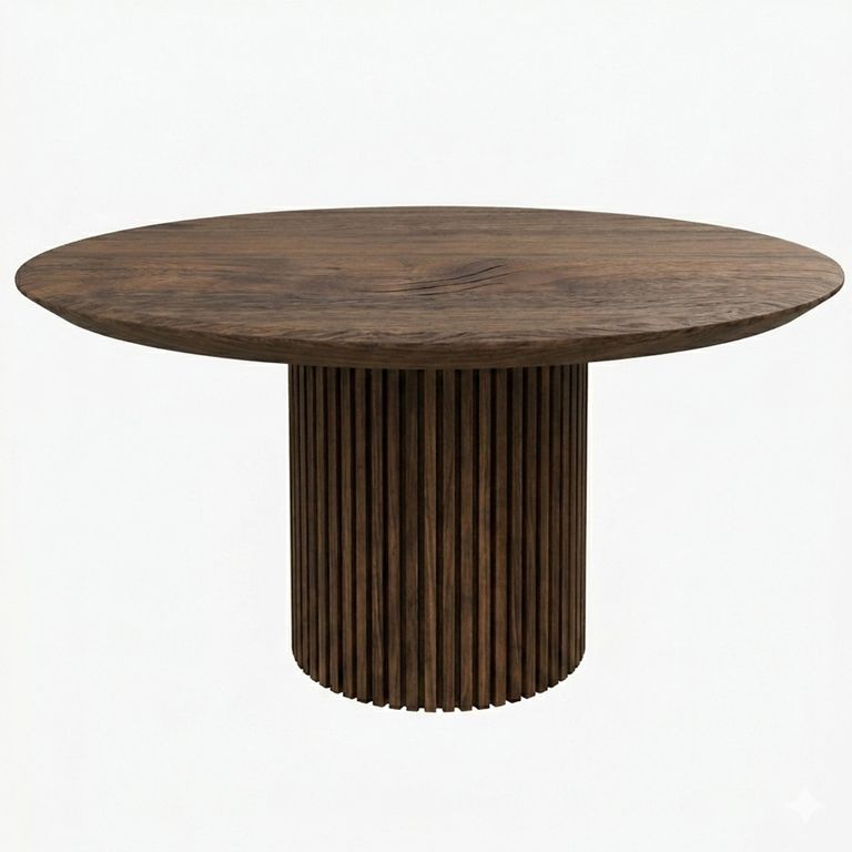 Timo Dining Table - Round - with Slatted Base - Oiled Walnut - Variation Available