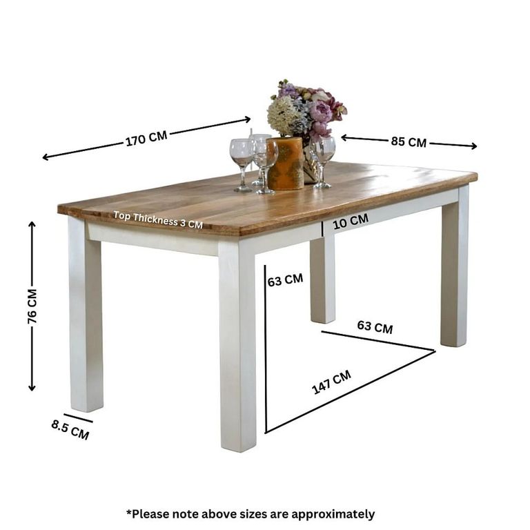 Alfie Dining Table - 6 Seater - 170cm - White - Mango Wood
