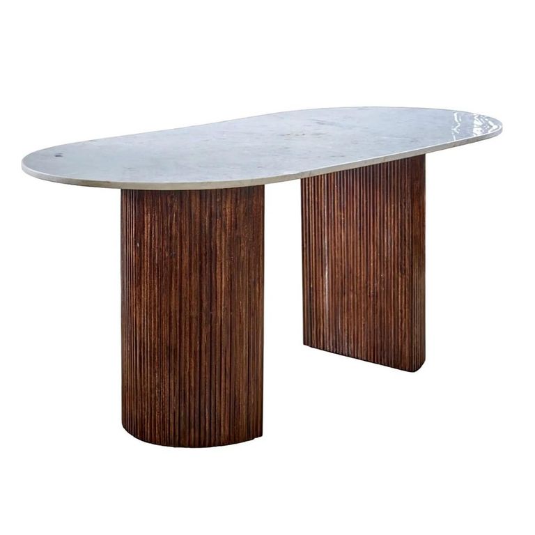 Opal Fluted Dining Table - 6 Seater - 170cm - Double Pedestal - White Marble Top - Mango Wood