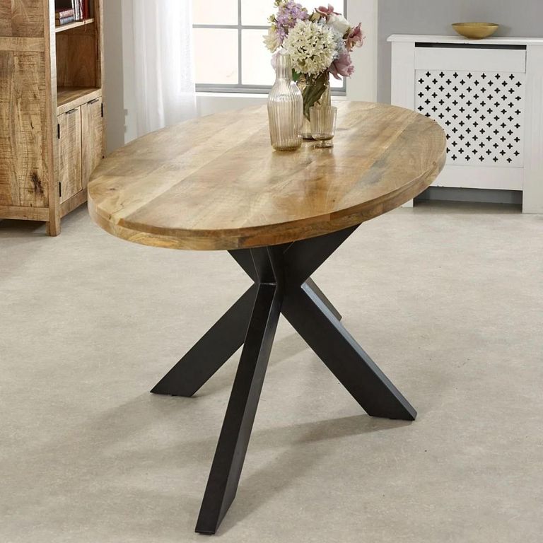 Surrey Dining Table - 6 Seater - 180cm - Oval - Black Star Leg - Solid Mango Wood