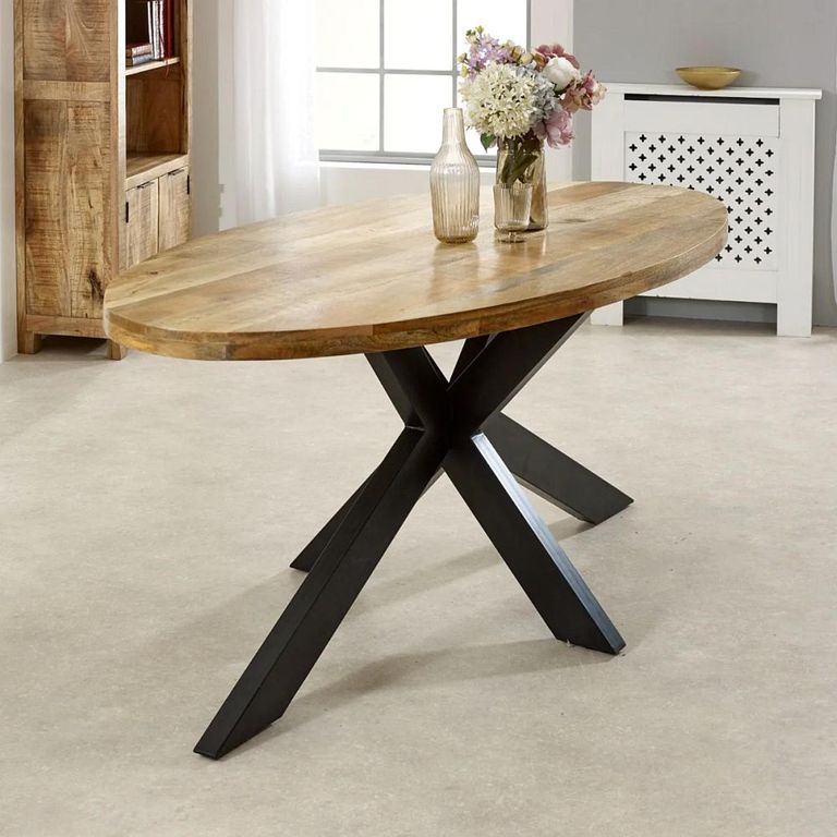 Surrey Dining Table - 6 Seater - 180cm - Oval - Black Star Leg - Solid Mango Wood