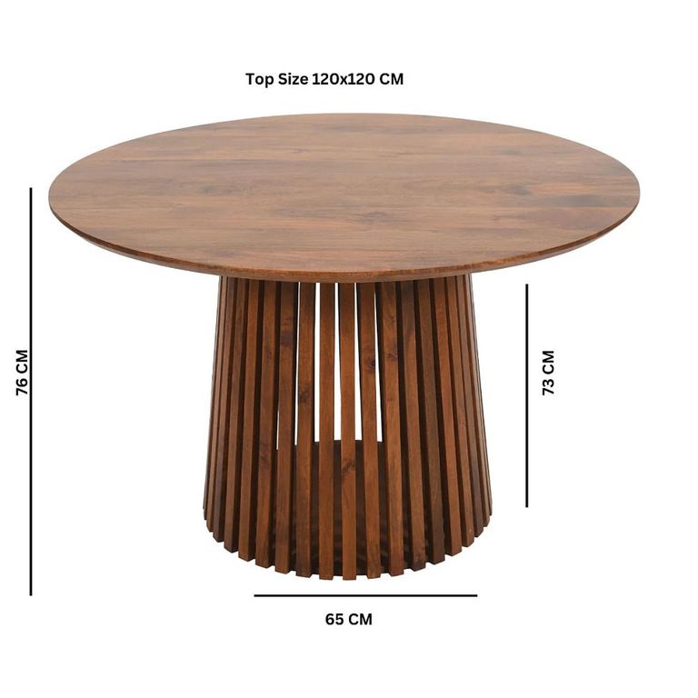 Slatted Dining Table - 4 Seater - 120cm - Round - Slatted - Mango Wood