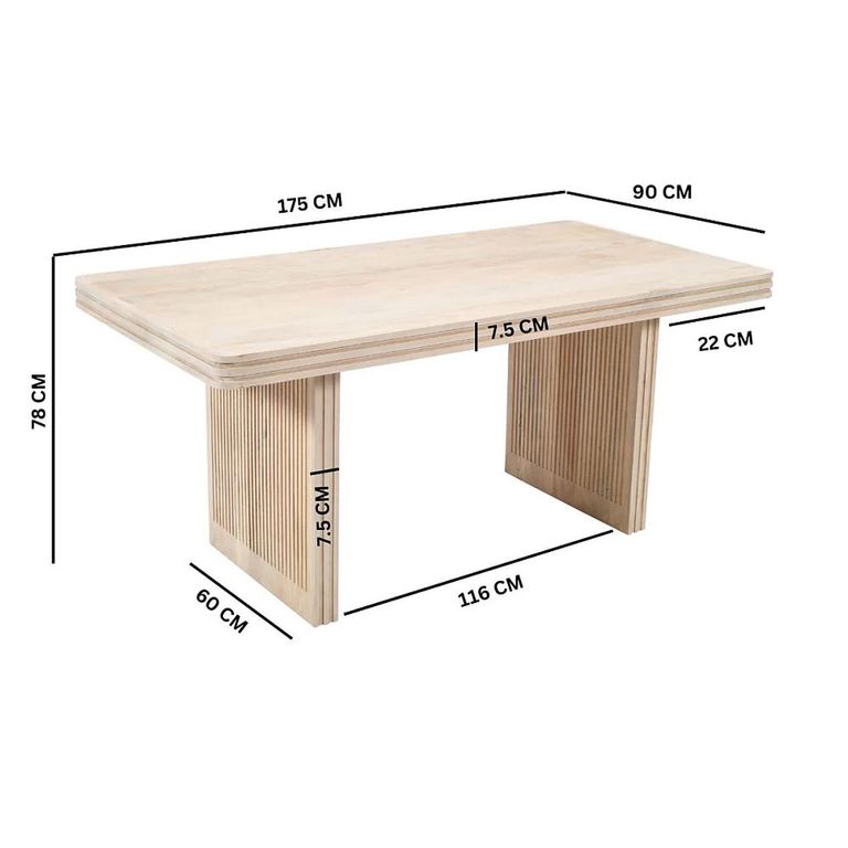 Hudson Dining Table - 6 Seater - 165cm - Ribbed - Mango Wood