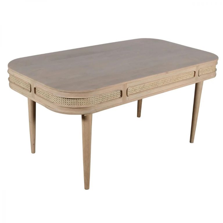 Valencia Dining Table - 6 Seater - 165cm - Curved - Natural Rattan and Mango Wood