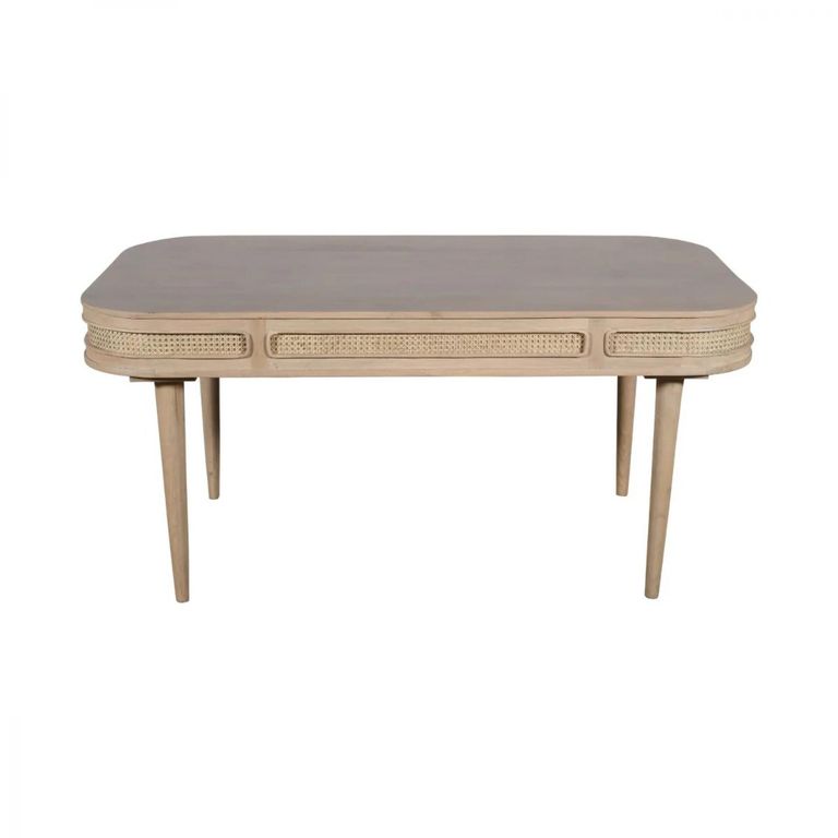 Valencia Dining Table - 6 Seater - 165cm - Curved - Natural Rattan and Mango Wood