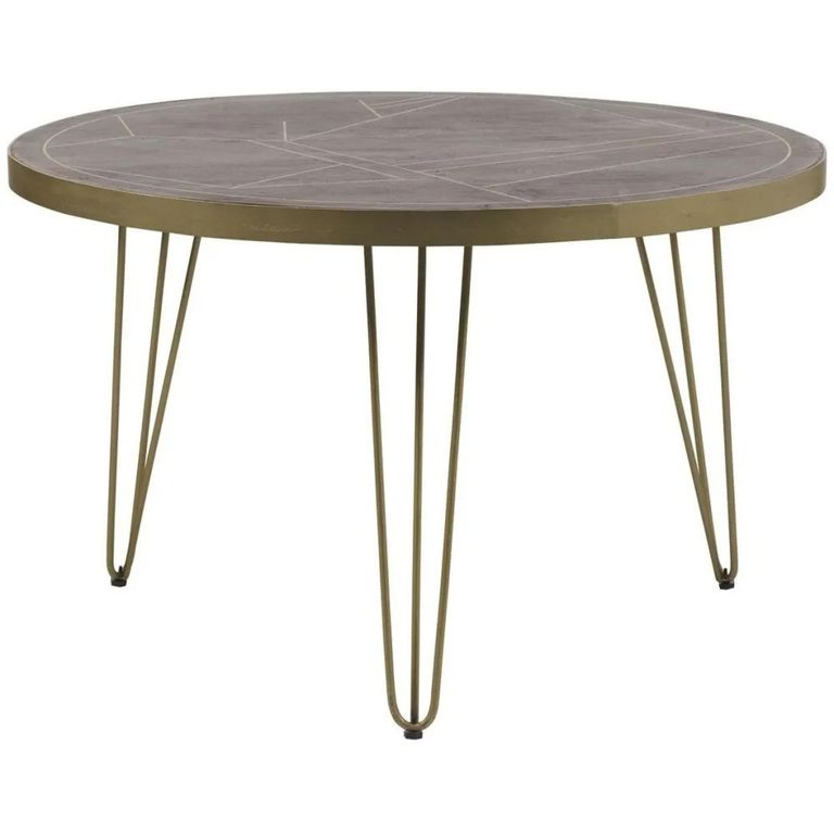 Dining Table - 4 Seater - 120cm - Round - Hairpin Legs - Gold Geometric Inlay - Light Mango Wood