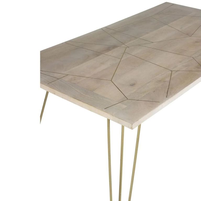 Dining Table - 6 Seater - 160cm - Hairpin Legs - Gold Geometric Inlay - Light Mango Wood