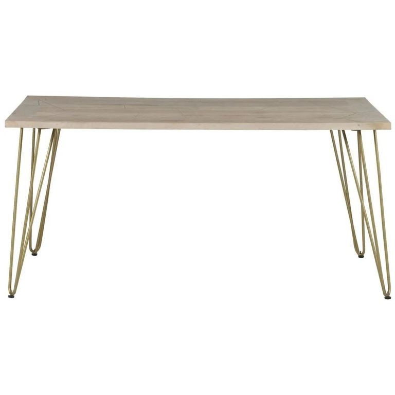 Dining Table - 6 Seater - 160cm - Hairpin Legs - Gold Geometric Inlay - Light Mango Wood