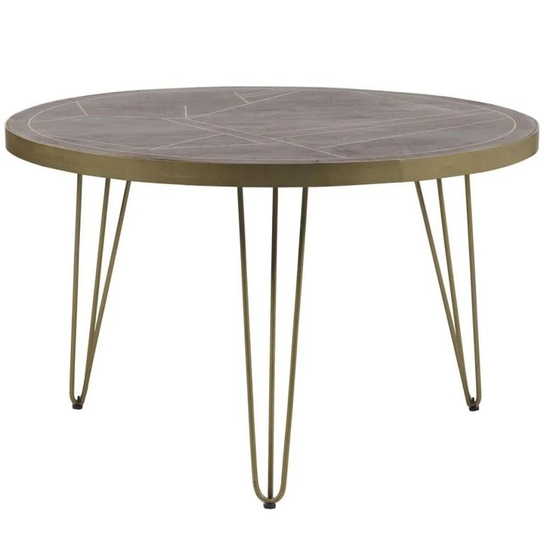 Dining Table - 4 Seater - 120cm - Round - Hairpin Legs - Gold Geometric Inlay - Dark Mango Wood