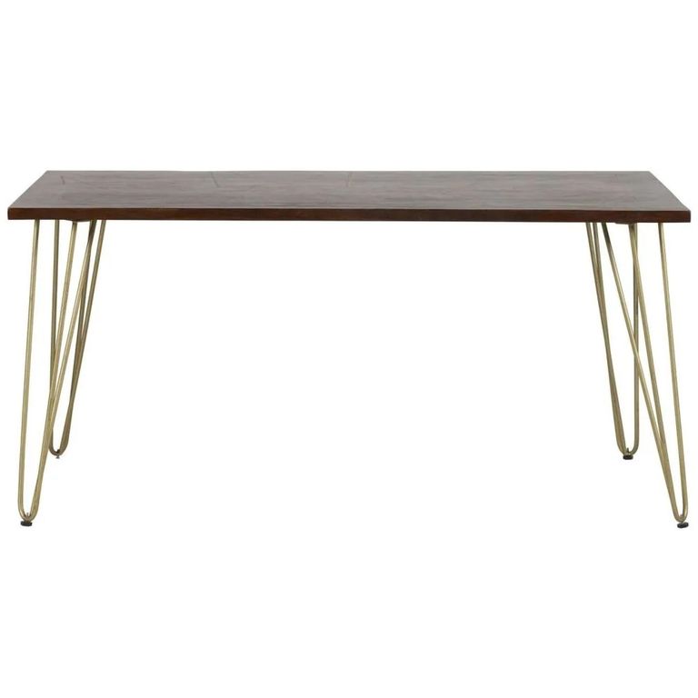 Dining Table - 6 Seater - 160cm - Hairpin Legs - Gold Geometric Inlay - Dark Mango Wood
