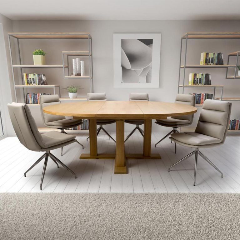 Madrid Extending Dining Table - Oak - Round - 6-8 Seater - 160cm-210cm
