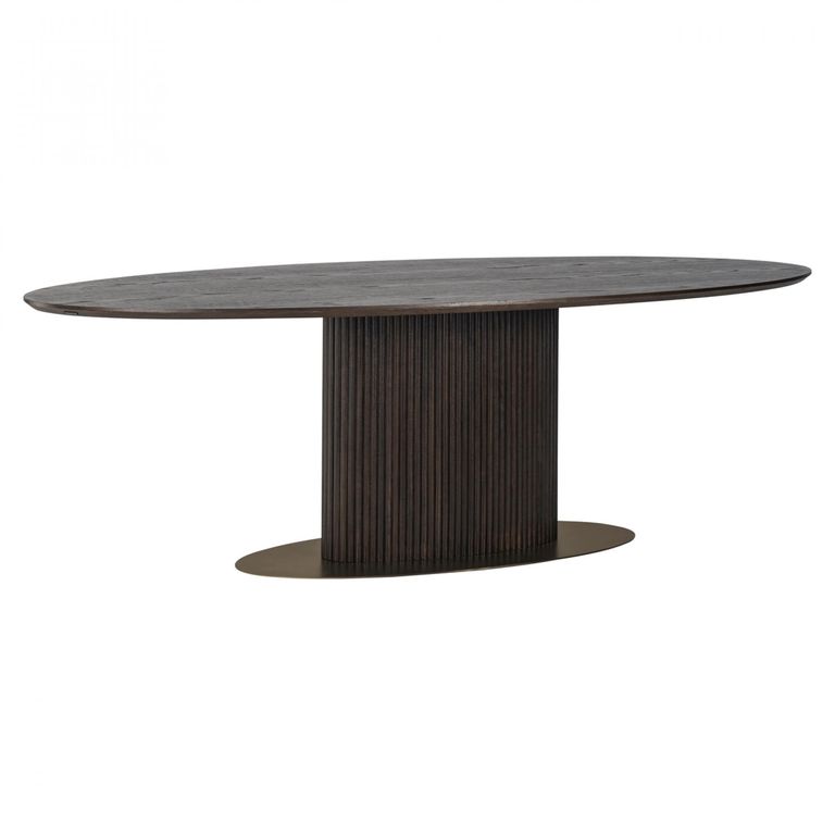 Luxor Brushed Brass Ribbed 10 Seater Oval Pedestal Dining Table