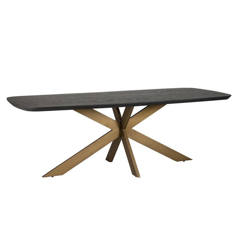 Cambon Dark Oak and Brass 12 Seater Dining Table with Spider Legs