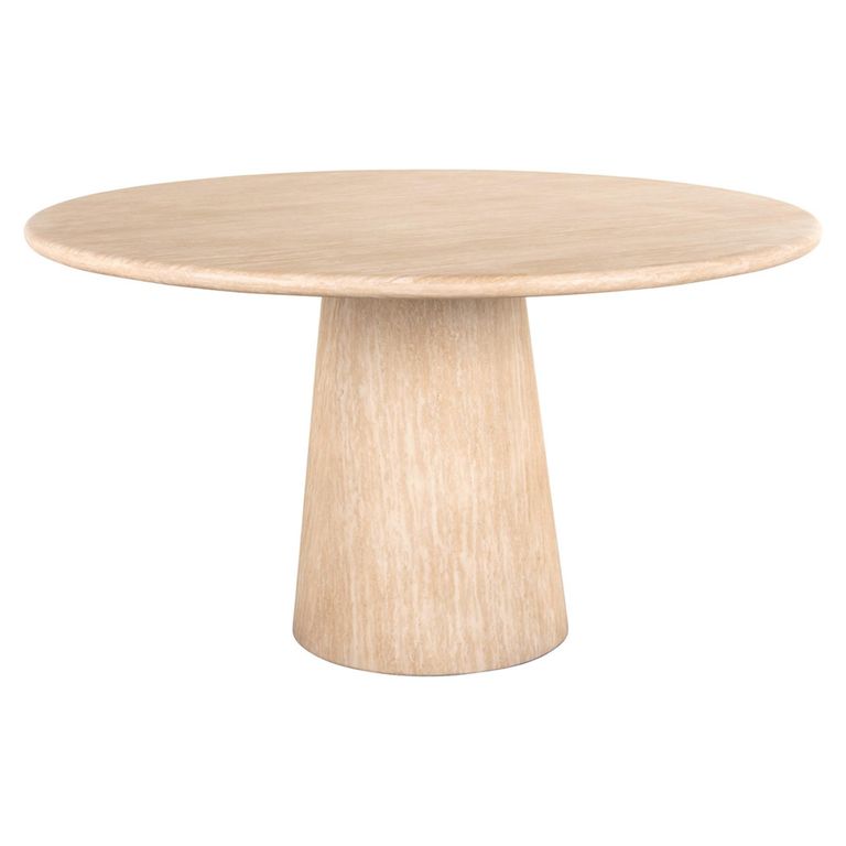 Fictus Travertine Beige 6 Seater Round Pedestal Dining Table