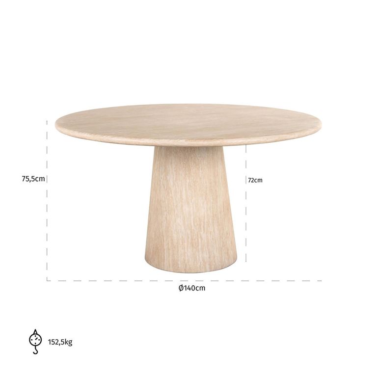 Fictus Travertine Beige 6 Seater Round Pedestal Dining Table