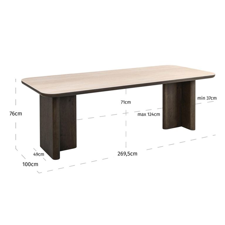 Nando Dining Table - 270cm - 10 Seater - Double Pedestal - Brown - Ceramic and Oak