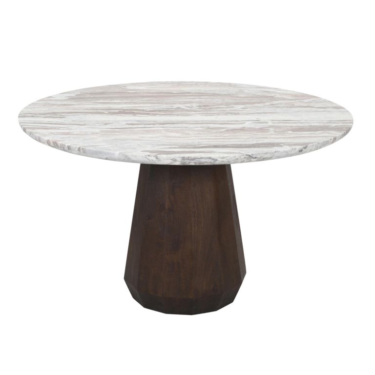 Oberoy Dining Table - 130cm - 4 Seater - Round - Blush Beige - Marble and Mango Wood