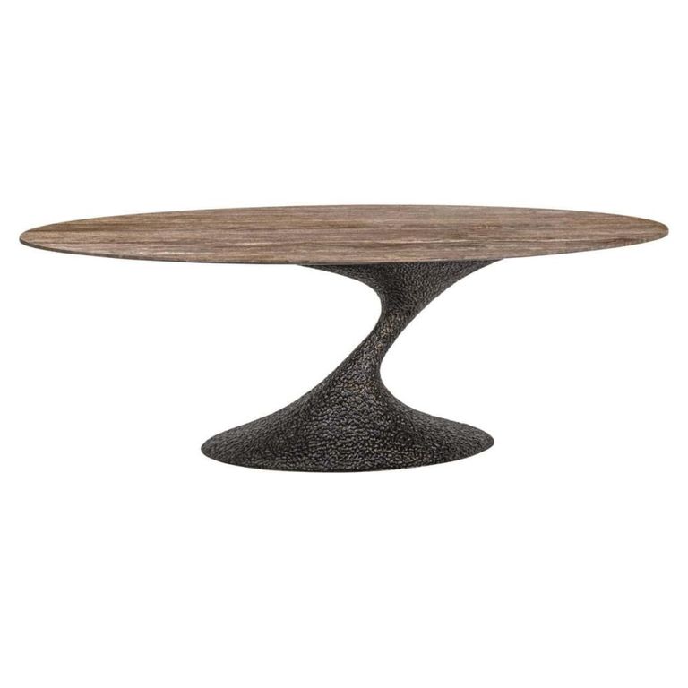Russo Dining Table - 235cm - 10 Seater - Ellipse - Ash Brown - Travertine Top and Aluminium