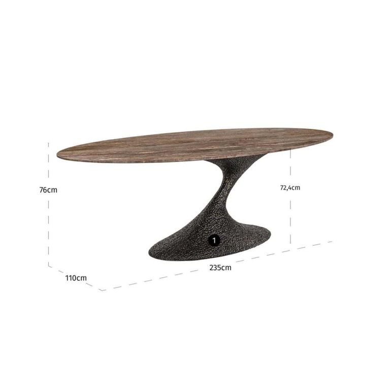Russo Dining Table - 235cm - 10 Seater - Ellipse - Ash Brown - Travertine Top and Aluminium