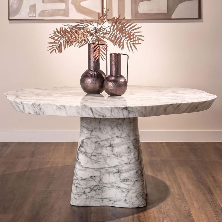 Rockyard Outdoor Dining Table - 100cm - 4 Seater - Abstract - Pedestal - White - Concrete