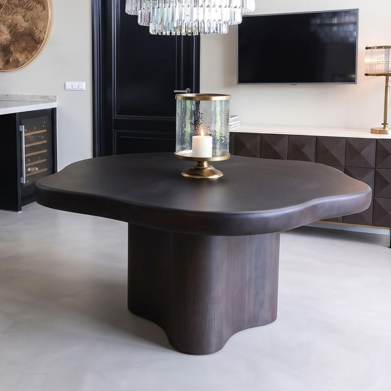 Sherman Dining Table - 150cm - 6 Seater - Abstract - Pedestal - Dark Brown - Acacia Wood