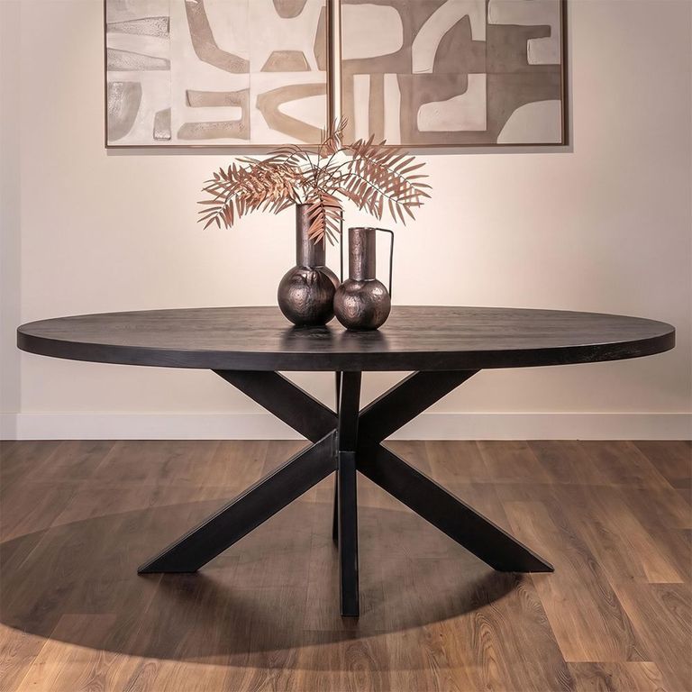 Watson Dining Table - 235cm - 10 Seater - Oval - Spider Leg - Black - Oak and Metal