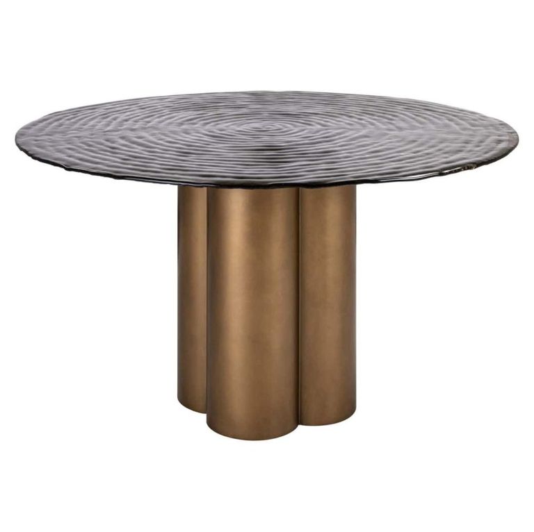 Glastonburry Dining Table - 135cm - 6 Seater - Round - Pedestal - Antique Gold - Glass and Metal