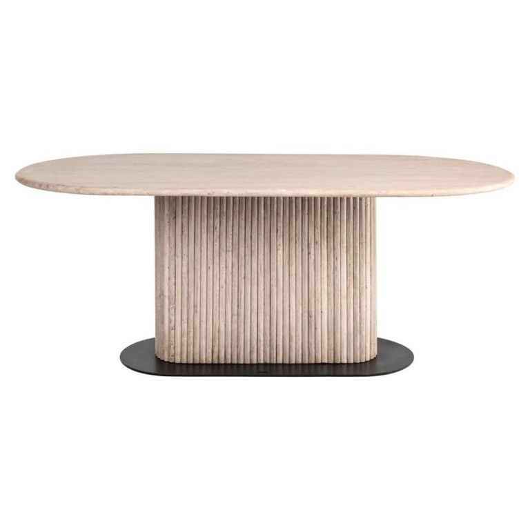 La Cantera Dining Table - 200cm - 8 Seater - Oval - Fluted Base - Beige - Travertine