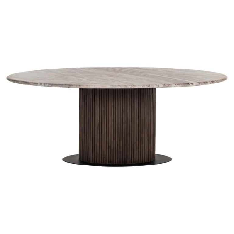 Rashford Dining Table - 200cm - 8 Seater - Oval - Fluted Base - Blush Beige and Brown - Marble and Metal