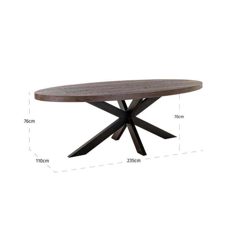 Watson Dining Table - 235cm - 10 Seater - Oval - Spider Leg - Dark Brown and Black - Oak and Metal
