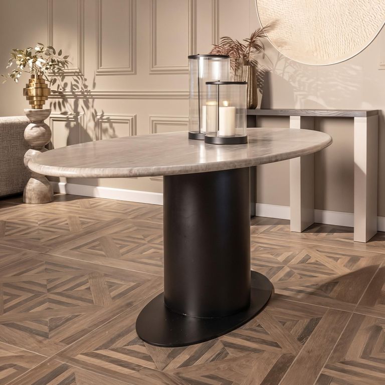 Brodman Grey Marble 8 Seater Oval Pedestal Dining Table