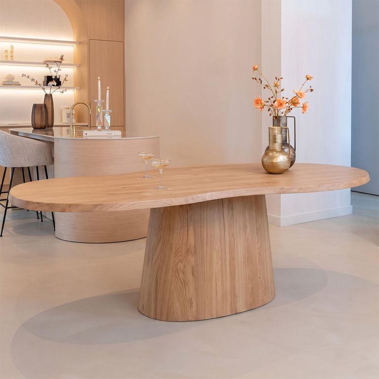 Riva Natural Oak Abstract Shape 8 Seater Pedestal Dining Table