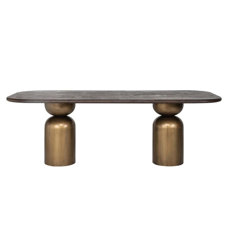 Cavo Acacia Wood 8 Seater Dining Table with Brushed Gold Pedestal Base