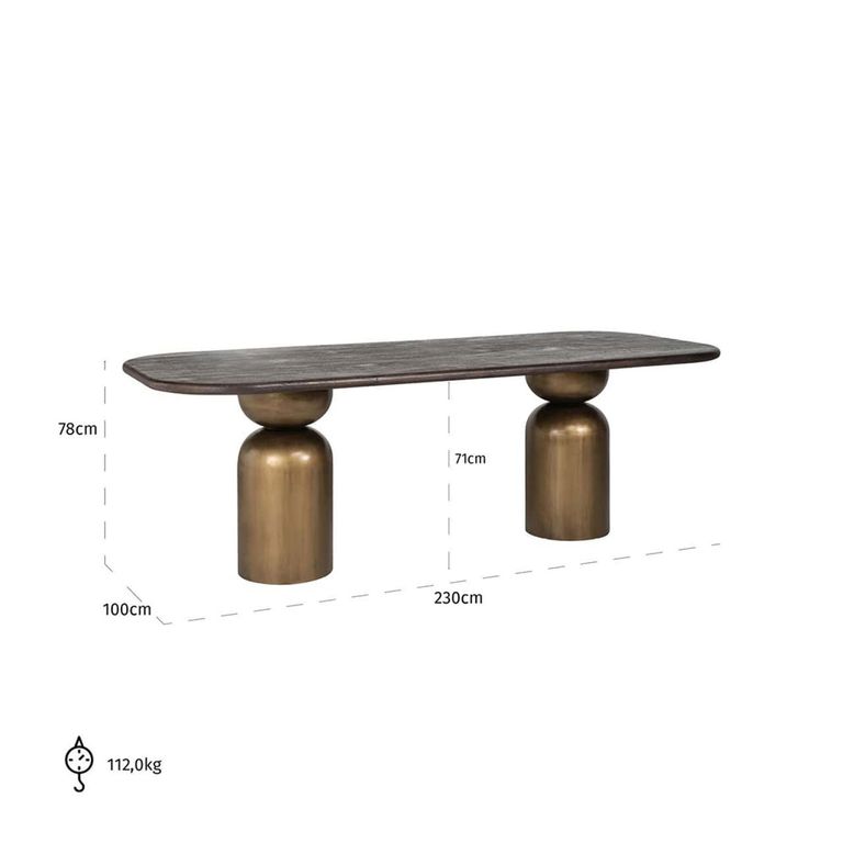 Cavo Acacia Wood 8 Seater Dining Table with Brushed Gold Pedestal Base