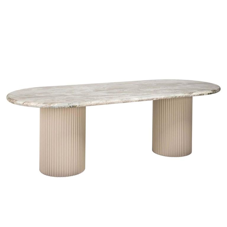 Coronel Beige Marble 10 Seater Dining Table with Fluted Pedestal Base
