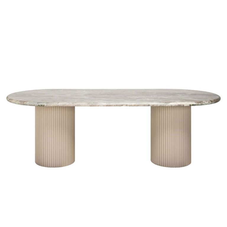 Coronel Beige Marble 10 Seater Dining Table with Fluted Pedestal Base
