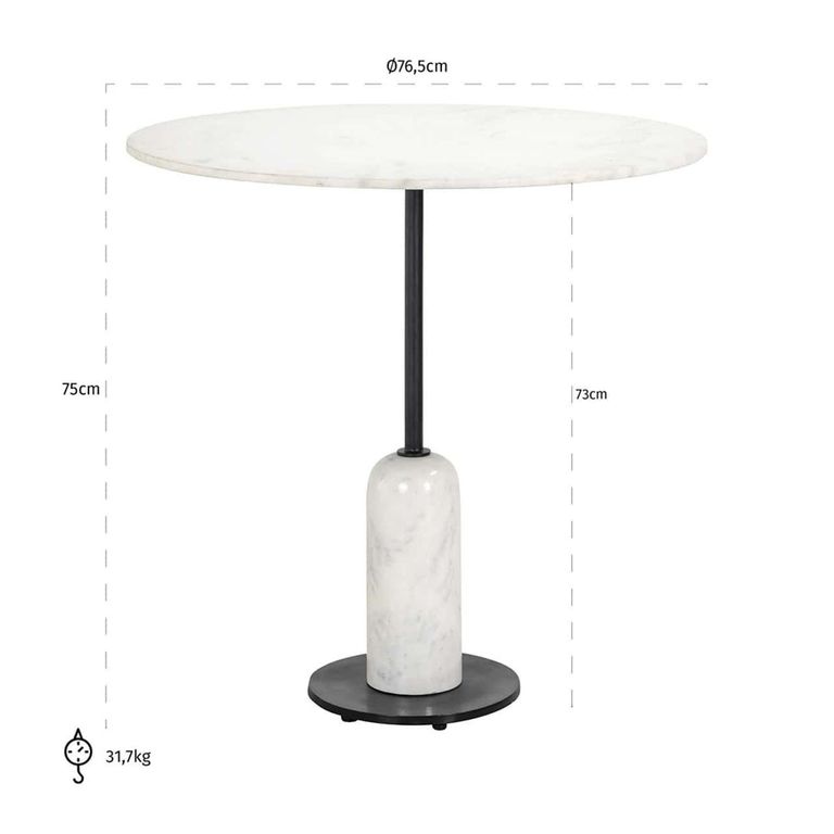 Jagger White Marble 2 Seater Round Dining Table