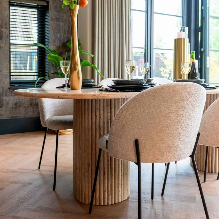 La Cantera Travertine Beige 10 Seater Oval Pedestal Dining Table