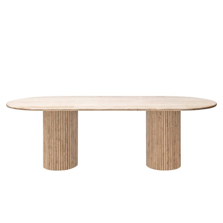 La Cantera Travertine Beige 10 Seater Oval Pedestal Dining Table