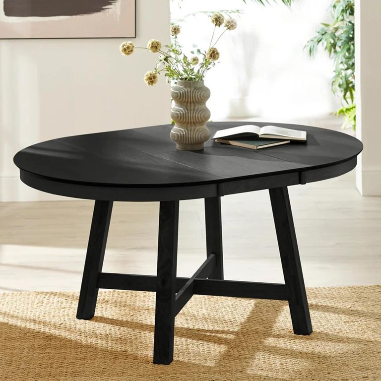 Annika Extending Dining Table - 115cm-154cm - 6-8 Seater - Round - Black - Oak Veneer