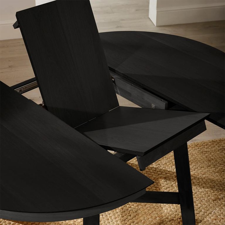 Annika Extending Dining Table - 115cm-154cm - 6-8 Seater - Round - Black - Oak Veneer