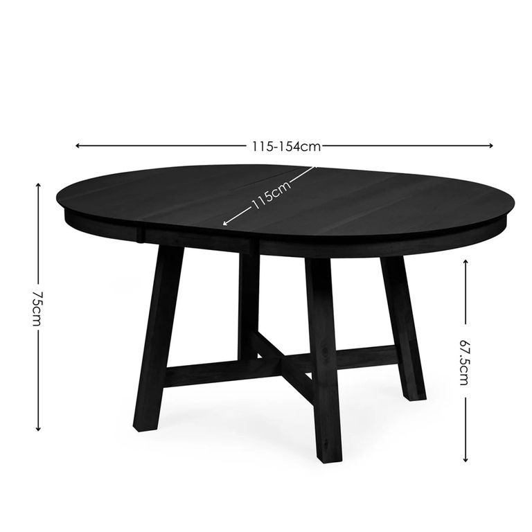 Annika Extending Dining Table - 115cm-154cm - 6-8 Seater - Round - Black - Oak Veneer