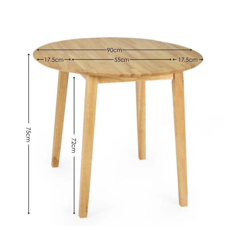 Coast Drop Leaf Dining Table - 55cm-90cm - 2-4 Seater - Round - Natural - Solid Wood