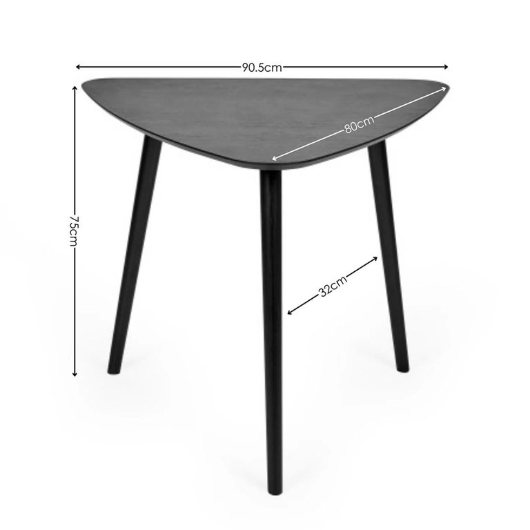 Athena Dining Table - 90.5cm - 3 Seater - Triangle - Black - Oak