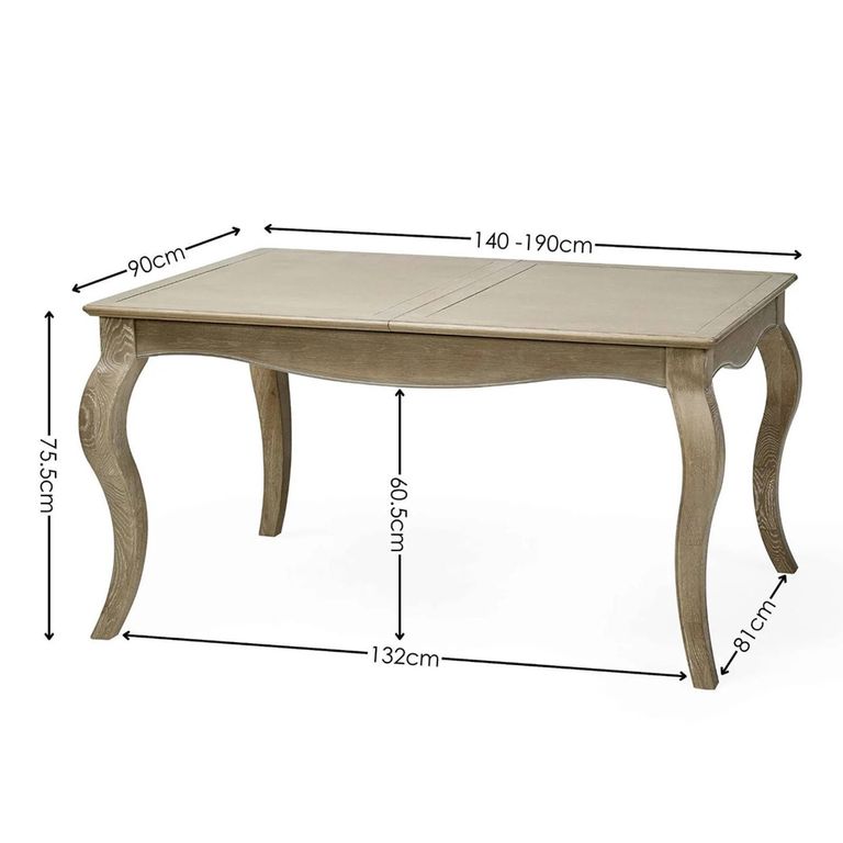 Camille Extending Dining Table - 140cm-190cm - 6-8 Seater - French Style - Natural - Limed Oak