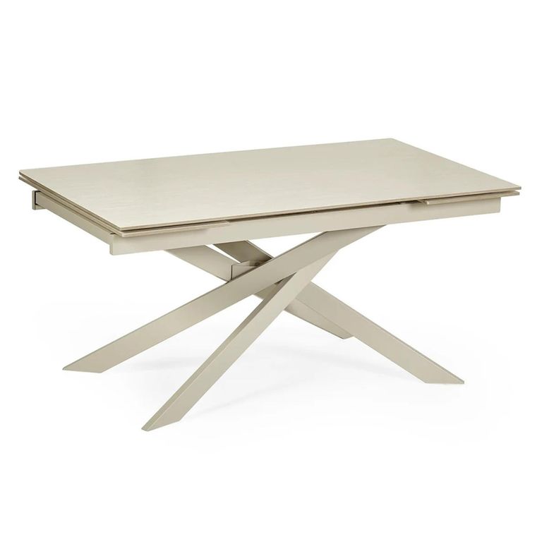 Osaka Extending Dining Table - 160cm-200cm - 6-8 Seater - Cream - Sintered Stone and Metal